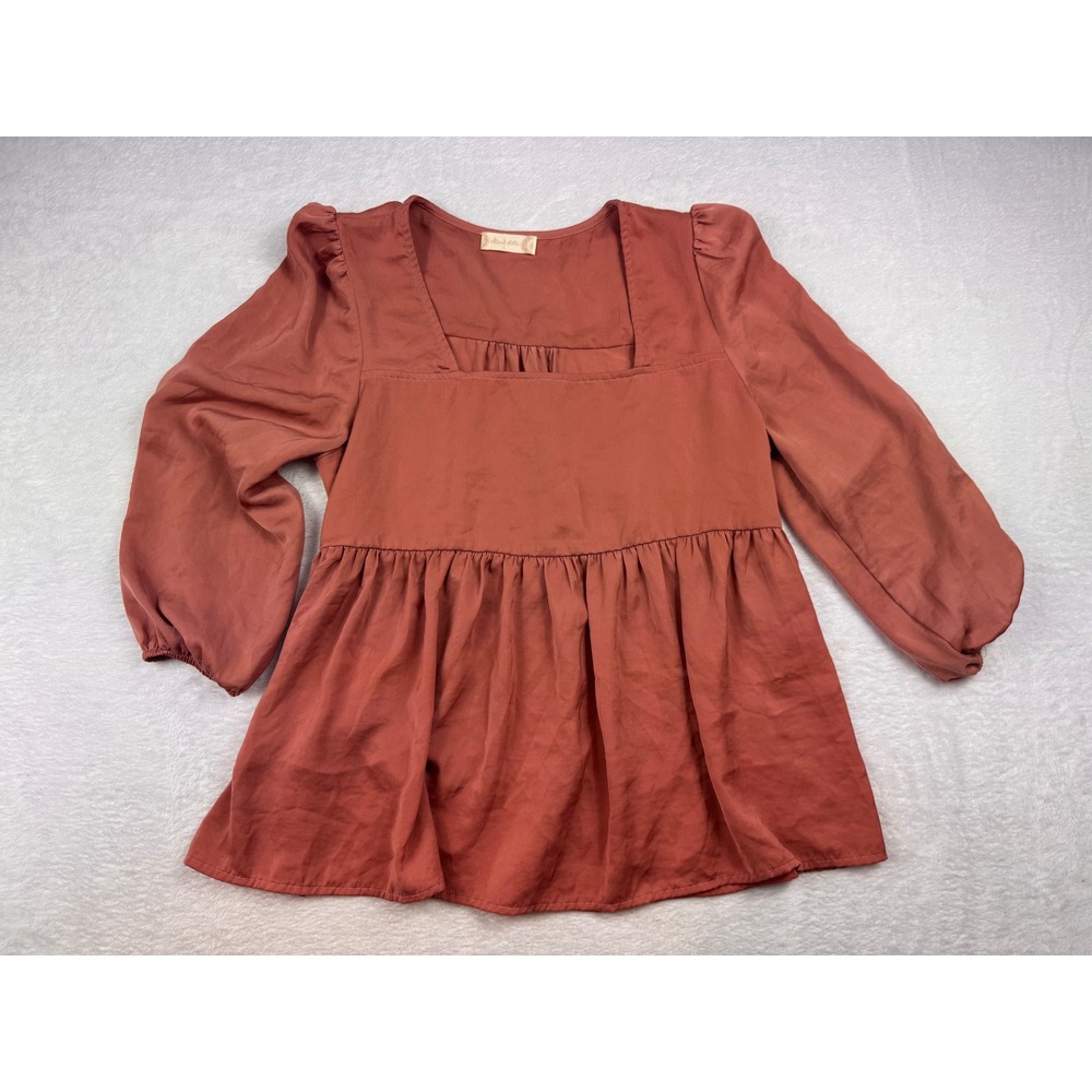 Altar'd State Rust Babydoll Blouse Square Neck Puff Sleeve BE19201 Terracotta L
